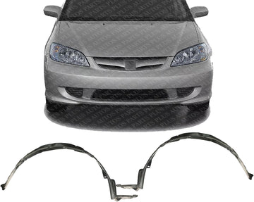 Set Of 2 Front Fender Liner Right Passenger & Left Driver Side Direct Replacement Compatible With 2004-2005 Honda Civic HO1249121 HO1248121 74101S5AJ01 74151S5AJ00