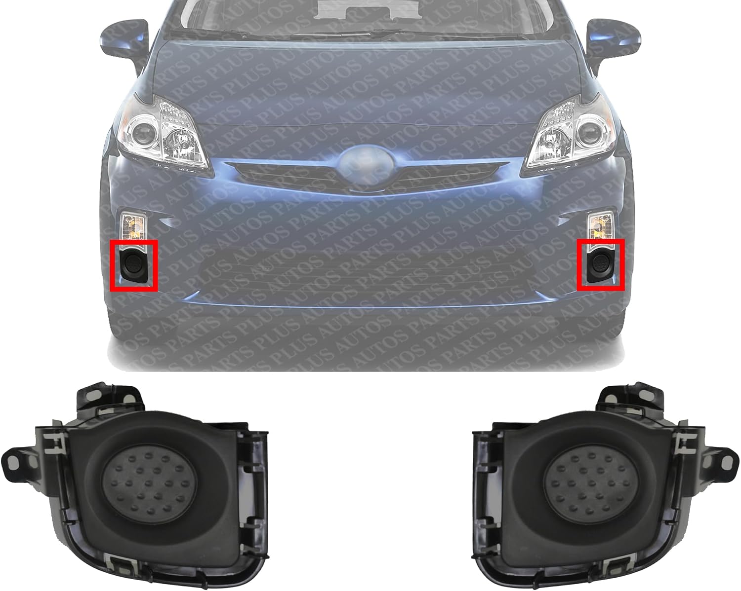 Set Of 2 Front Fog Light Cover Primed Left Driver & Right Passenger Side Direct Replacement Compatible With 2010-2011 Toyota Prius TO1039135 TO1038135 8148147010 8148247010