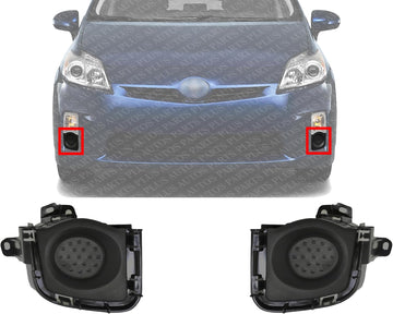 Set Of 2 Front Fog Light Cover Primed Left Driver & Right Passenger Side Direct Replacement Compatible With 2010-2011 Toyota Prius TO1039135 TO1038135 8148147010 8148247010