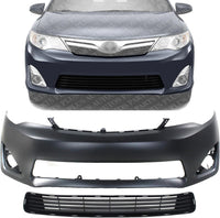 Front Bumper Cover Primed + Grille Textured Direct Replacement Compatible With 2012-2014 Toyota Camry TO1000378 TO1036128 5211906974 5311206200