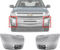 Set Of 2 Front Bumper End Cap Chrome Plastic Left Driver & Right Passenger Side Direct Replacement Compatible With 2007-2013 Chevrolet Silverado 1500 GM1004156 GM1005156