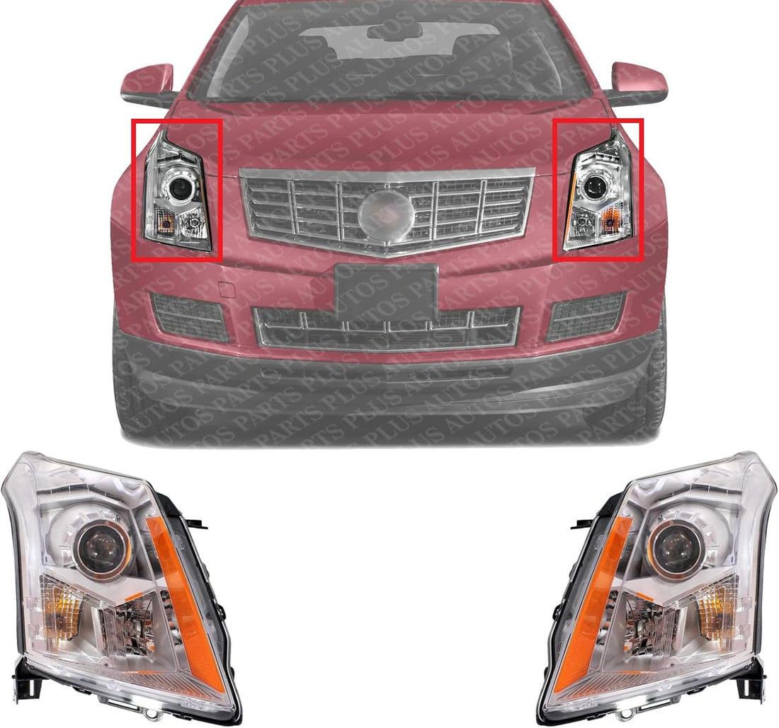 Set Of 2 Front Head Light Assembly Plastic Left Driver & Right Passenger Side Direct Replacement Compatible With 2010-2012 Cadillac SRX GM2503345 GM2502345 22853873 22853872
