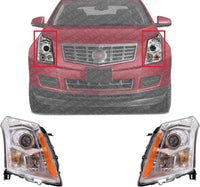 Set Of 2 Front Head Light Assembly Plastic Left Driver & Right Passenger Side Direct Replacement Compatible With 2010-2012 Cadillac SRX GM2503345 GM2502345 22853873 22853872