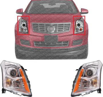 Set Of 2 Front Head Light Assembly Plastic Left Driver & Right Passenger Side Direct Replacement Compatible With 2010-2012 Cadillac SRX GM2503345 GM2502345 22853873 22853872