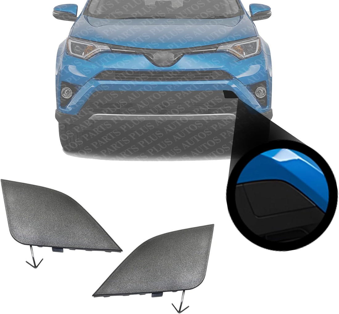 Set Of 2 Front Bumper Tow Hook Cover Access Hole Textured Left Driver & Right Passenger Side Direct Replacement Compatible With 2016-2018 Toyota RAV4 TO1029107 TO1029108