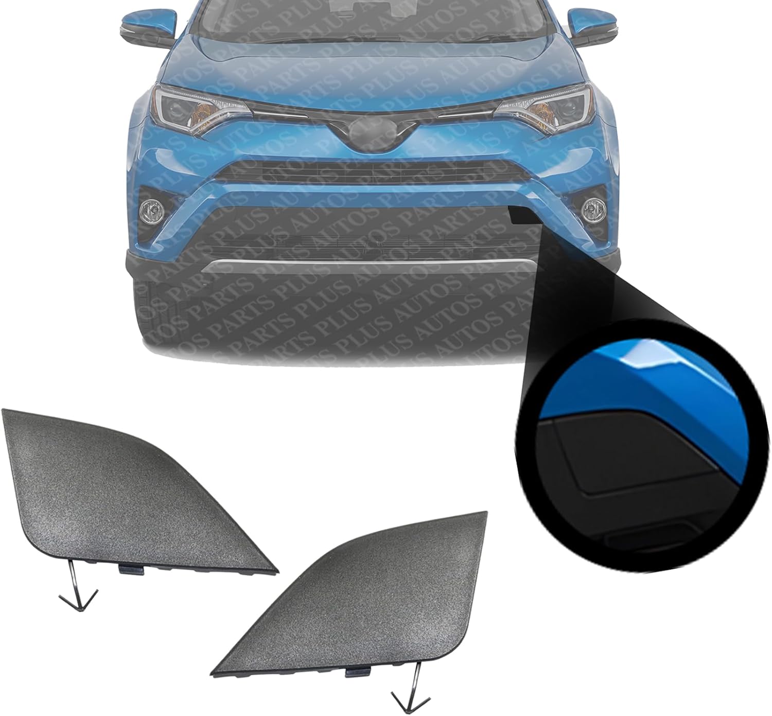 Set Of 2 Front Bumper Tow Hook Cover Access Hole Textured Left Driver & Right Passenger Side Direct Replacement Compatible With 2016-2018 Toyota RAV4 TO1029107 TO1029108