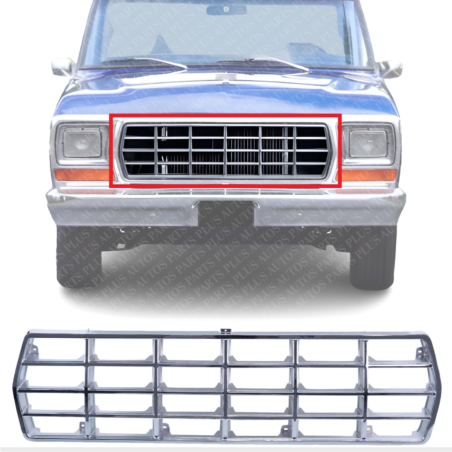 Front Grille Chrome Shell And Insert Direct Replacement Compatible With 1978-1979 Ford F-Series FO1200111 D8TZ8150C