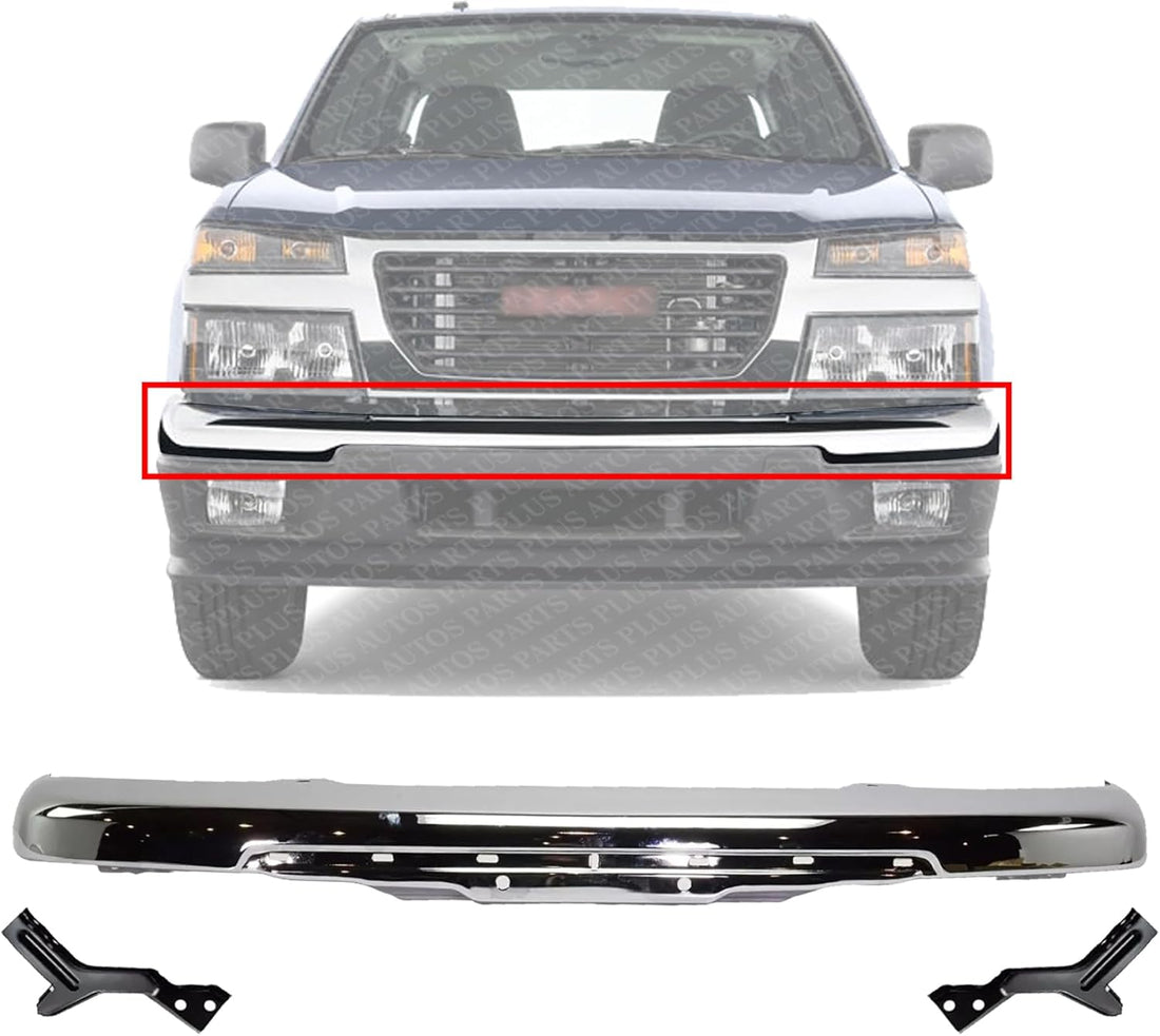 Front Bumper Impact Bar Chrome With Brackets Direct Replacement Compatible With 2004-2012 Chevrolet Colorado/GMC Canyon GM1002460 19210442