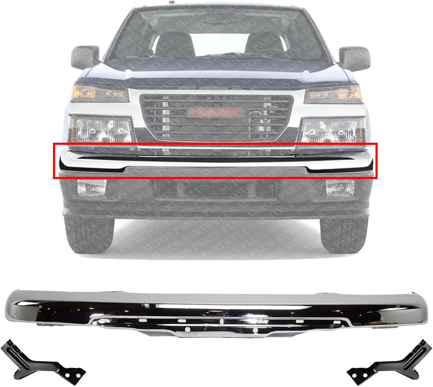 Front Bumper Impact Bar Chrome With Brackets Direct Replacement Compatible With 2004-2012 Chevrolet Colorado/GMC Canyon GM1002460 19210442