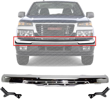 Front Bumper Impact Bar Chrome With Brackets Direct Replacement Compatible With 2004-2012 Chevrolet Colorado/GMC Canyon GM1002460 19210442