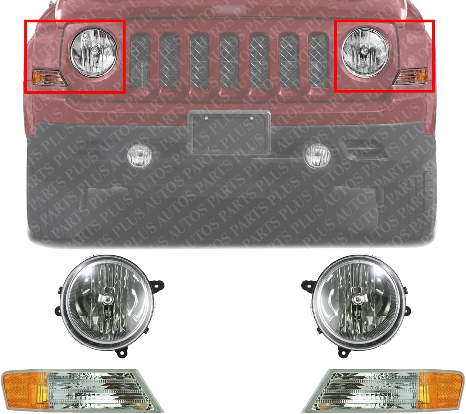 Front Headlight Assembly & Corner Lamp Lens and Housing Right Passenger & Left Driver Side Direct Replacement Compatible With Jeep Patriot 2007-2017 CH2502176 CH2503176 CH2527102