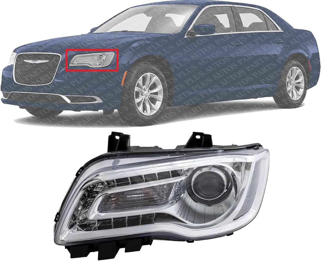 Front Head Light Assembly Chrome Interior Left Driver Side Direct Replacement Compatible With 2015-2017 Chrysler 300 CH2502268 68196277AD