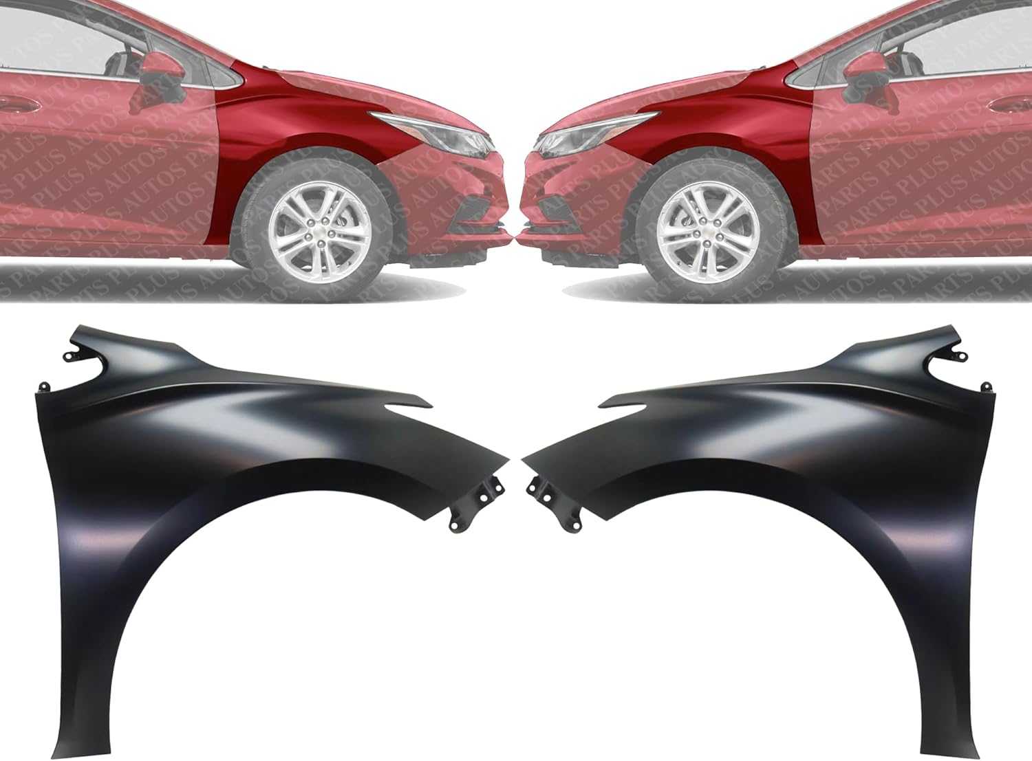 Set Of 2 Front Fender Primed Steel Left Driver & Right Passenger Side Direct Replacement Compatible With 2016-2019 Chevrolet Cruze GM1241396 GM1240396 84123270 84259707