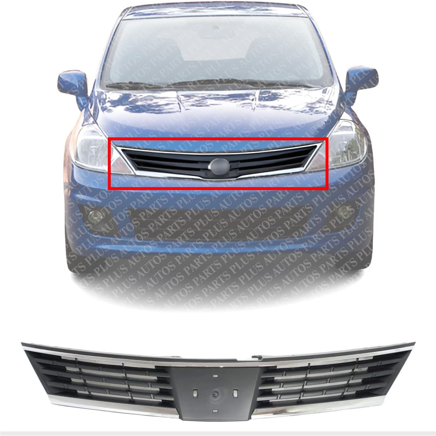 Front Grille Gray Shell And Insert Direct Replacement Compatible With 2007-2009 Nissan Versa NI1200224 62310EM30A