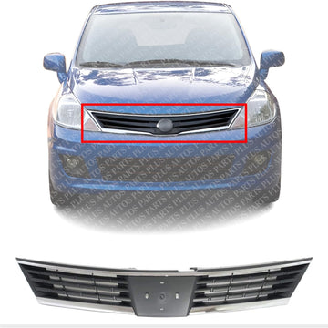 Front Grille Gray Shell And Insert Direct Replacement Compatible With 2007-2009 Nissan Versa NI1200224 62310EM30A
