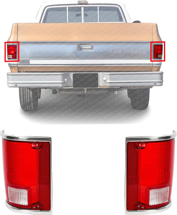 Set Of 2 Tail Light Lens With Chrome Trim Right Passenger & Left Driver Side Direct Replacement Compatible With 1973-1986 Chevrolet/GMC C/K-Series GM2801122 GM2800122 5968330