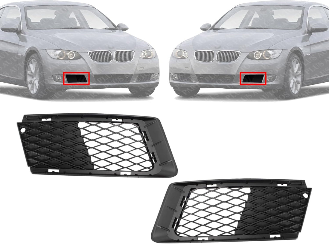 Set Of 2 Front Fog Lamp Outer Cover Primed Left Driver & Right Passenger Side Direct Replacement Compatible With 2007-2010 BMW 3-Series BM1036122 BM1036121 51117154719 51117154720