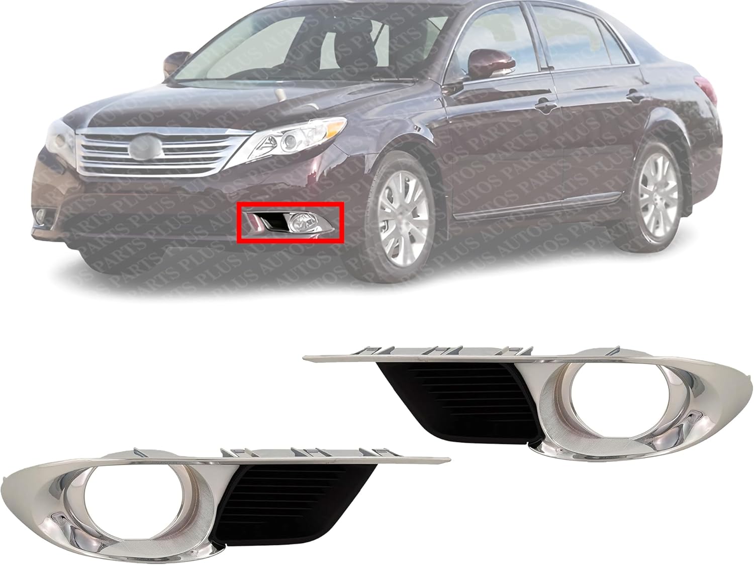Set Of 2 Front Fog Light Molding Primed With Chrome Trim Left Driver & Right Passenger Side Direct Replacement Compatible With 2011-2012 Toyota Avalon TO1039156 TO1038156 5203007040