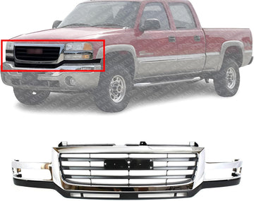 Front Grille Chrome Shell/Black Insert Direct Replacement Compatible With 2003-2006 GMC Sierra 2500HD 3500HD GM1200568 19130795