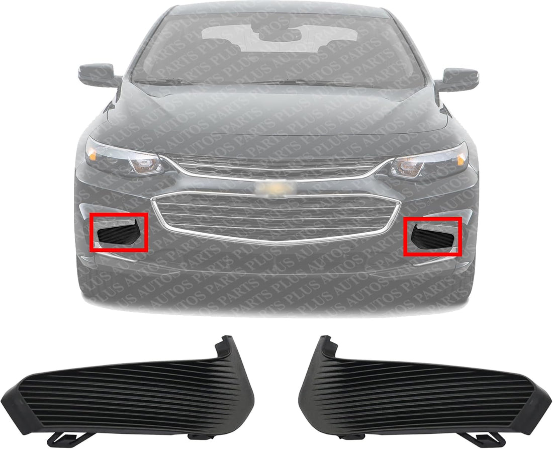 Set Of 2 Front Fog Light Covers Plastic Left Driver & Right Passenger Side Direct Replacement Compatible With 2015-2018 Chevrolet Malibu GM1039230 GM1038230 23478394 23478393
