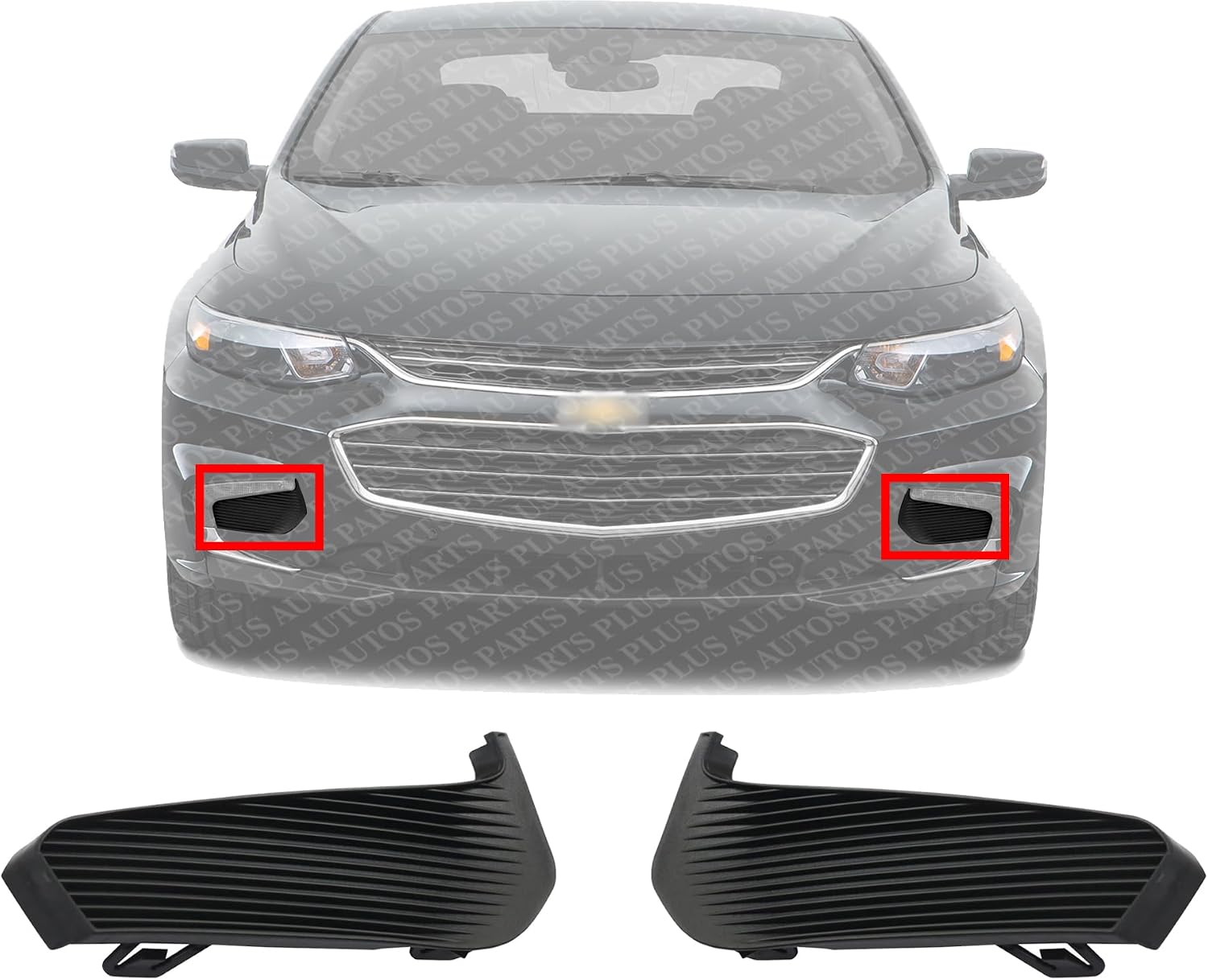 Set Of 2 Front Fog Light Covers Plastic Left Driver & Right Passenger Side Direct Replacement Compatible With 2015-2018 Chevrolet Malibu GM1039230 GM1038230 23478394 23478393
