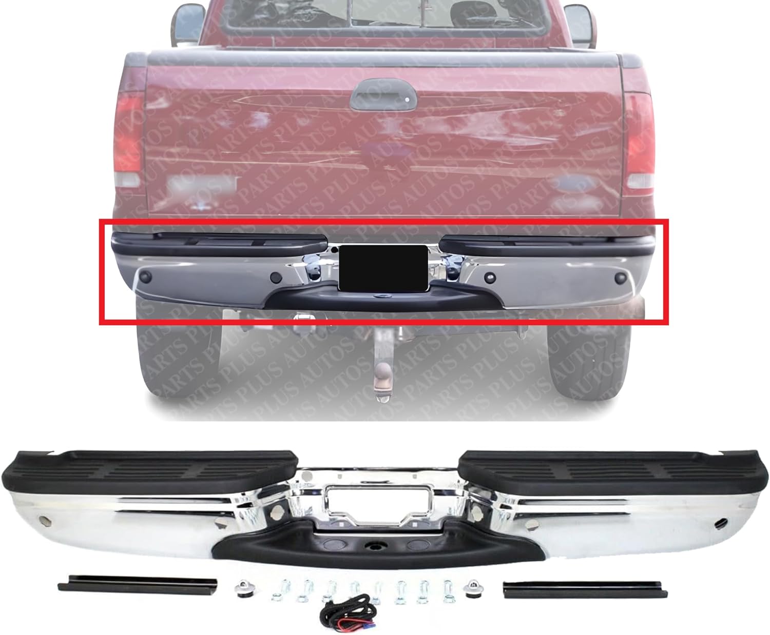 Rear Bumper Face Bar With Mounting Bracket And Pad Provision Chrome Direct Replacement Compatible With 2001-2007 Ford F-Super Duty FO1103173 1C3Z17906DA