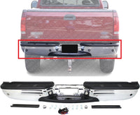 Rear Bumper Face Bar With Mounting Bracket And Pad Provision Chrome Direct Replacement Compatible With 2001-2007 Ford F-Super Duty FO1103173 1C3Z17906DA