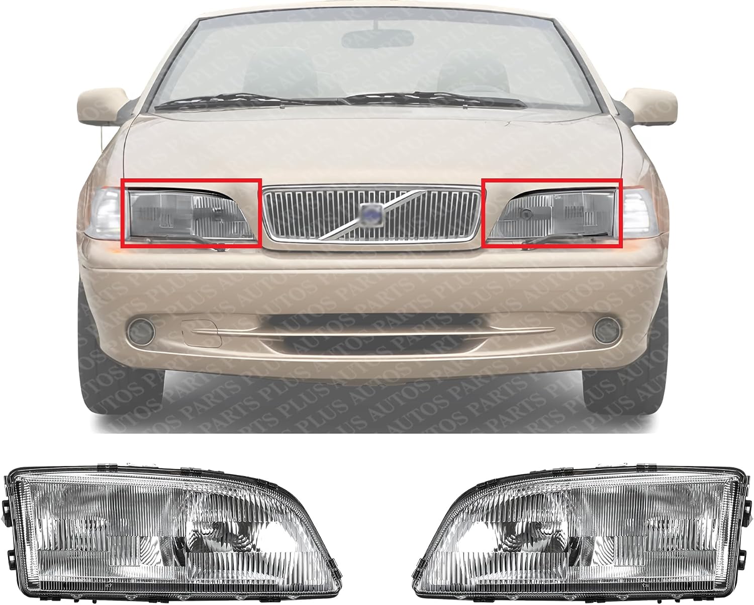 Set Of 2 Front Headlight Assembly Right Passenger & Left Driver Side Direct Replacement Compatible With 1998-2002 Volvo C70 VO2502102 VO2503102 86284023 86284031
