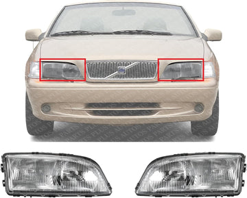 Set Of 2 Front Headlight Assembly Right Passenger & Left Driver Side Direct Replacement Compatible With 1998-2002 Volvo C70 VO2502102 VO2503102 86284023 86284031