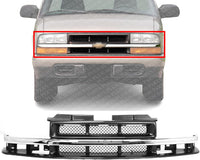 Front Grille Primed Mesh Insert With Chrome Center Bar Plastic Direct Replacement Compatible With 1998-2004 Chevrolet S10 / 1998-2005 Blazer GM1200419 15048519