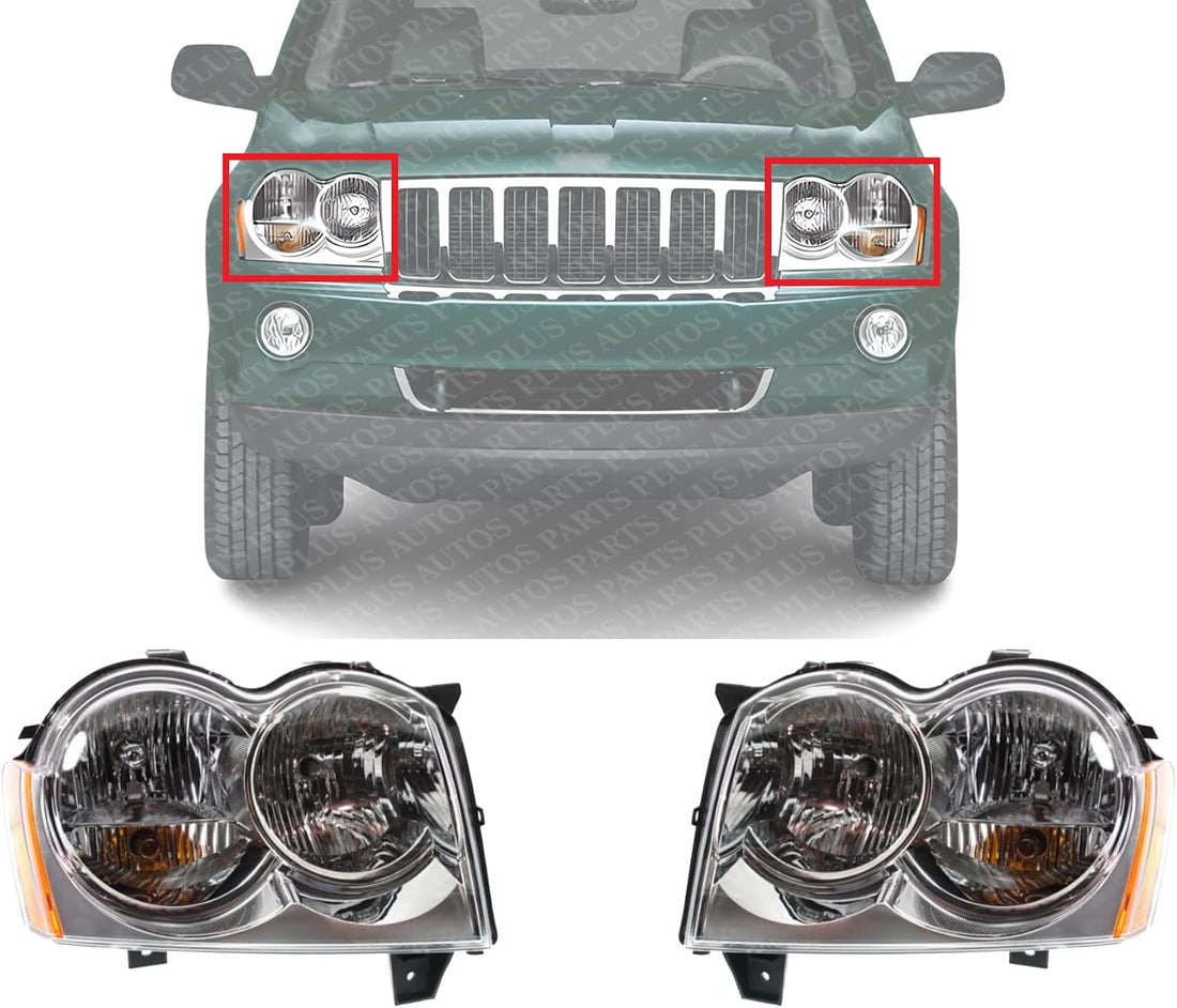 Set Of 2 Front Head Light Assembly Left Driver & Right Passenger Side Direct Replacement Compatible With 2005-2007 Jeep Grand Cherokee CH2502160 CH2503160 55156351AK 55156350AK