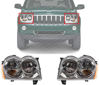 Set Of 2 Front Head Light Assembly Left Driver & Right Passenger Side Direct Replacement Compatible With 2005-2007 Jeep Grand Cherokee CH2502160 CH2503160 55156351AK 55156350AK