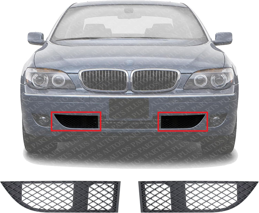 Set Of 2 Front Bumper Outer Grille Textured Plastic Left Driver & Right Passenger Side Direct Replacement Compatible With 2005-2008 BMW 7-Series BM1039116 BM1038116 51117135564