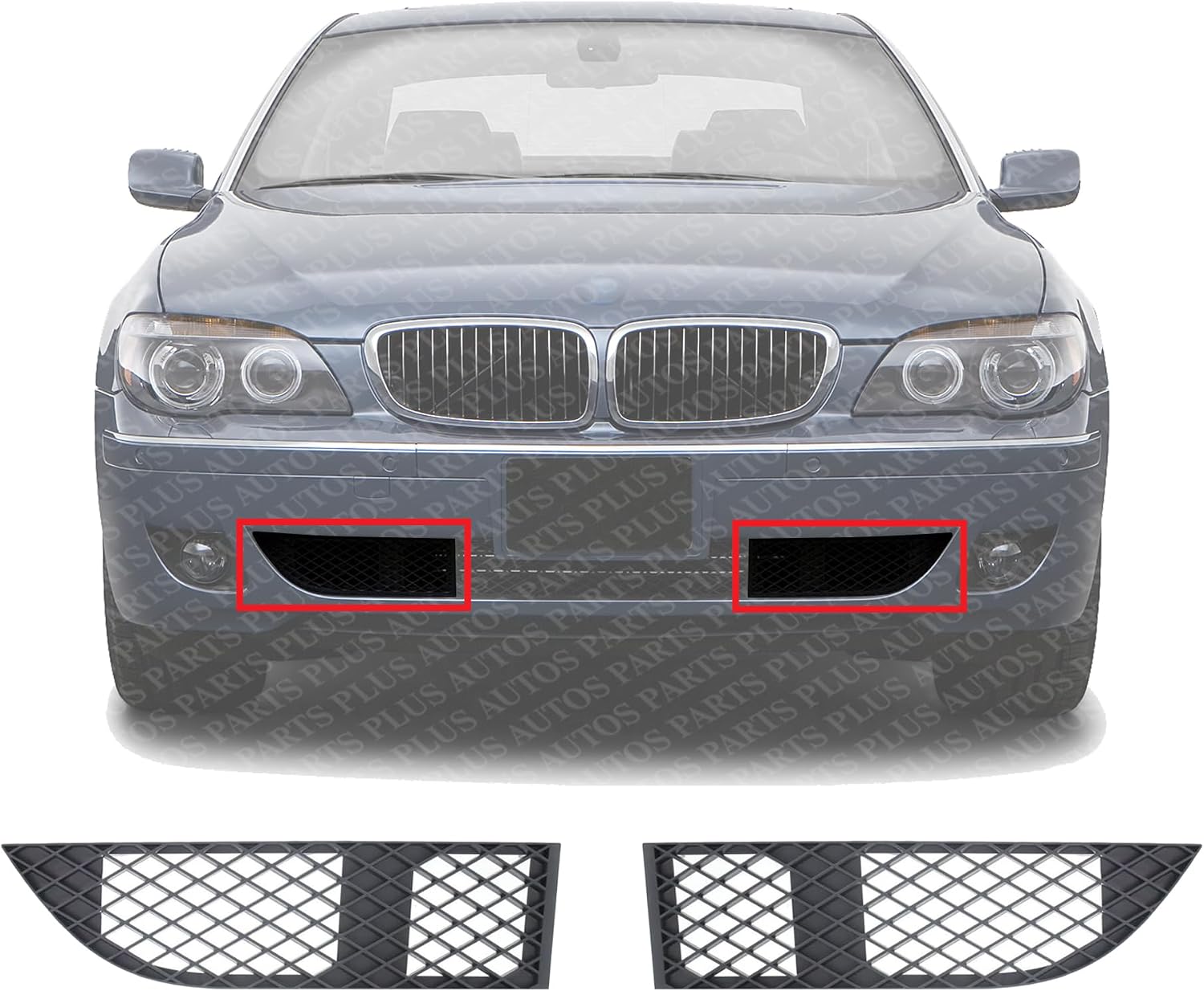 Set Of 2 Front Bumper Outer Grille Textured Plastic Left Driver & Right Passenger Side Direct Replacement Compatible With 2005-2008 BMW 7-Series BM1039116 BM1038116 51117135564