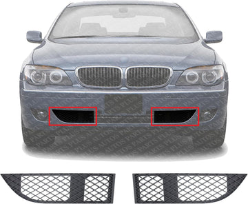 Set Of 2 Front Bumper Outer Grille Textured Plastic Left Driver & Right Passenger Side Direct Replacement Compatible With 2005-2008 BMW 7-Series BM1039116 BM1038116 51117135564