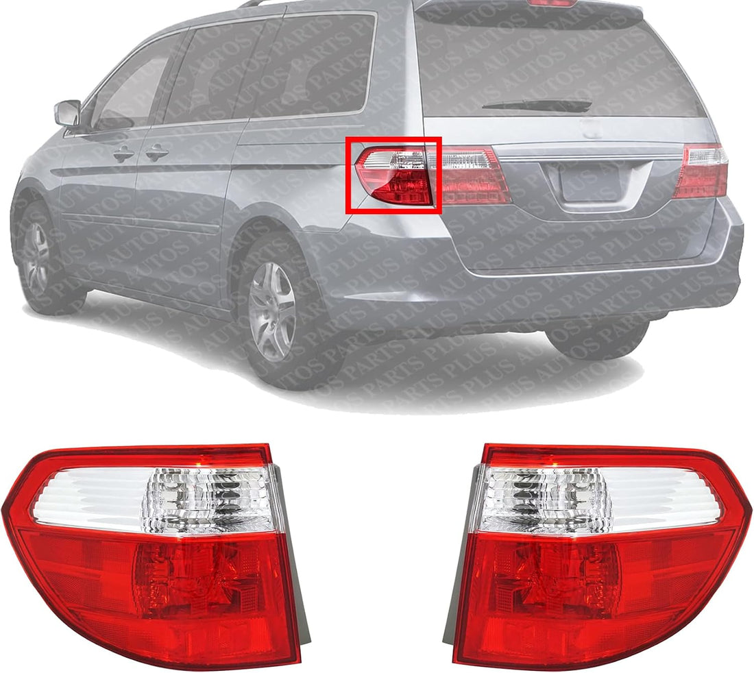 Set Of 2 Tail Light Outer Lens and Housing Plastic Left Driver & Right Passenger Side Direct Replacement Compatible With 2005-2007 Honda Odyssey HO2819129 HO2818129