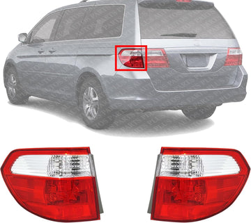 Set Of 2 Tail Light Outer Lens and Housing Plastic Left Driver & Right Passenger Side Direct Replacement Compatible With 2005-2007 Honda Odyssey HO2819129 HO2818129