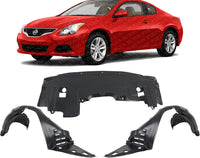 Front Engine Splash Shield Under Cover Plastic + Fender Liners Left Driver & Right Passenger Side Direct Replacement Compatible with 2009-2013 Nissan Altima