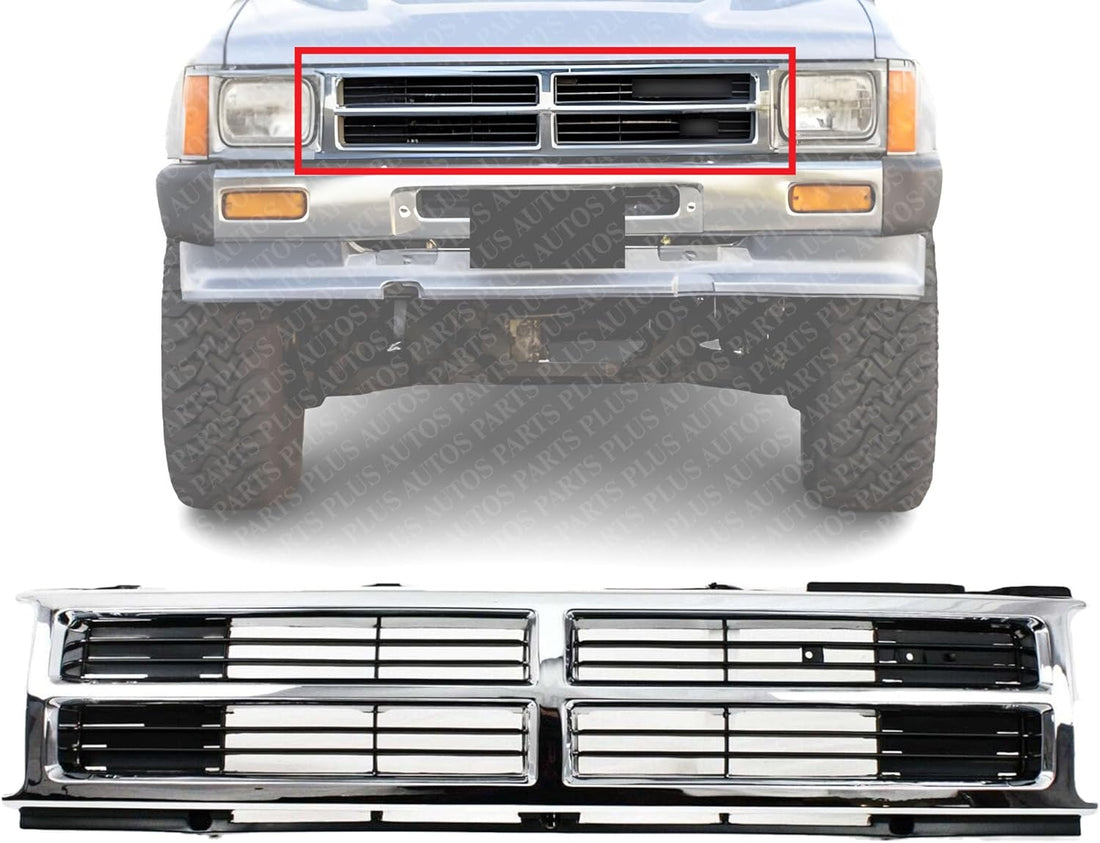 AUTOS PARTS PLUS Front Center Grille Chrome Shell With Painted Black Insert Direct Replacement Compatible With 1987-1988 Toyota Pickup / 1987-1989 4Runner TO1200133 5311189128
