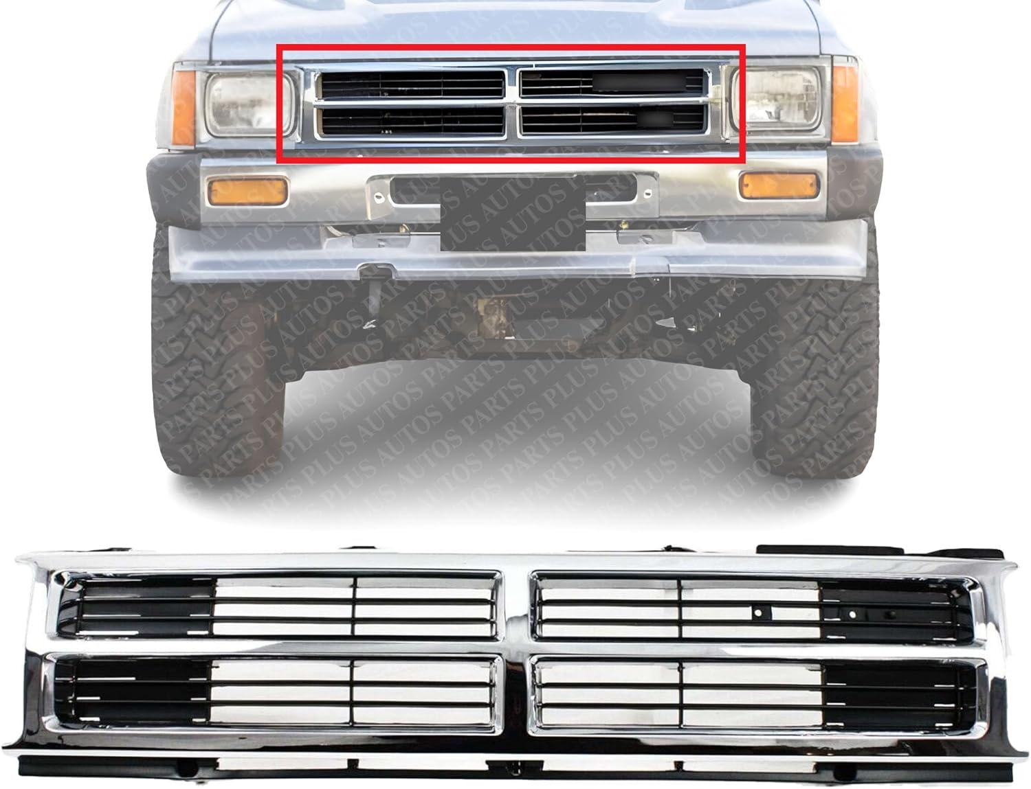 AUTOS PARTS PLUS Front Center Grille Chrome Shell With Painted Black Insert Direct Replacement Compatible With 1987-1988 Toyota Pickup / 1987-1989 4Runner TO1200133 5311189128