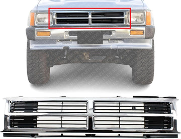 AUTOS PARTS PLUS Front Center Grille Chrome Shell With Painted Black Insert Direct Replacement Compatible With 1987-1988 Toyota Pickup / 1987-1989 4Runner TO1200133 5311189128