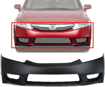Front Bumper Cover Primed Direct Replacement Compatible With 2009-2011 Honda Civic HO1000266 04711SNAA90ZZ