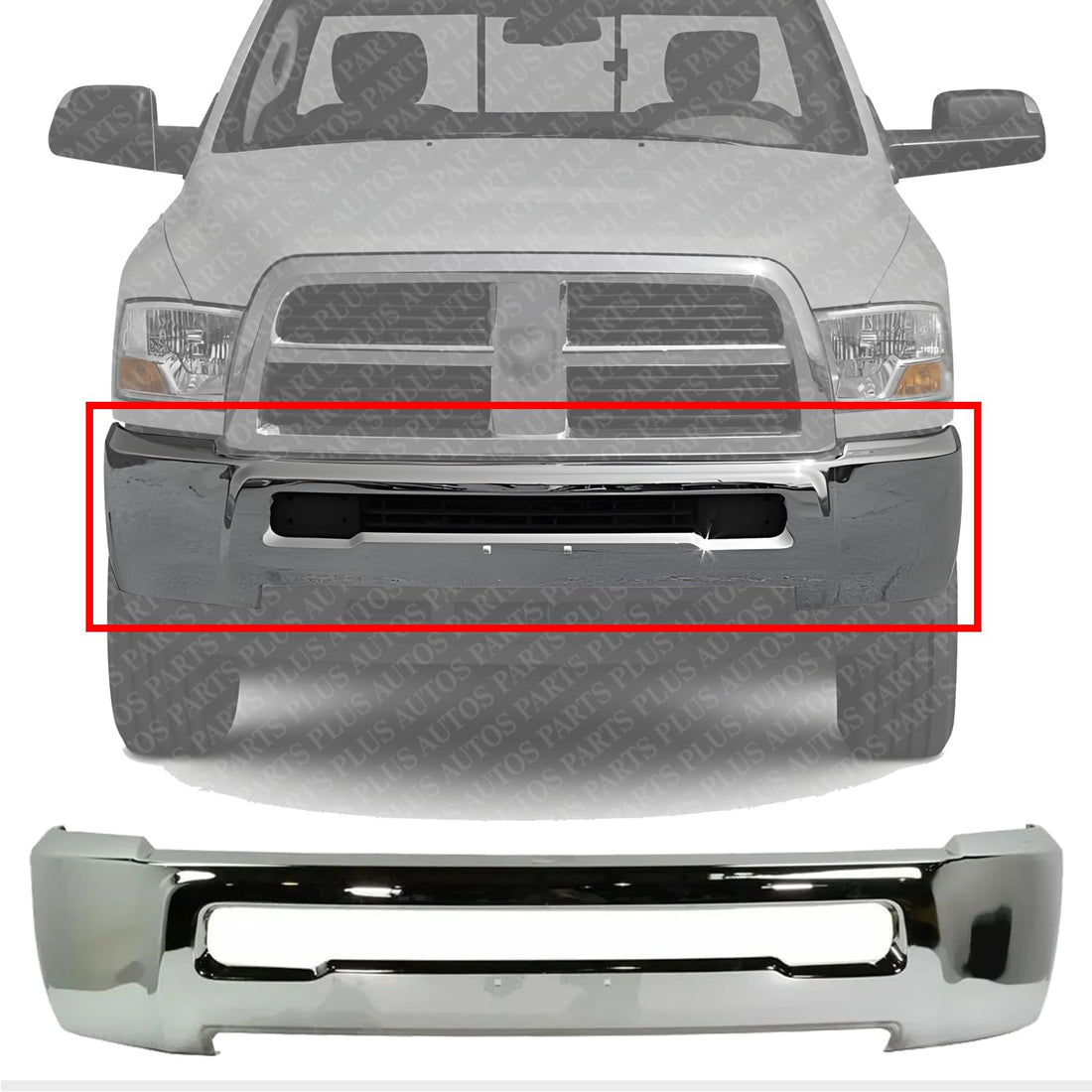 AUTOS PARTS PLUS Front Bumper Chrome Steel Without Fog Light Holes Direct Replacement Compatible With 2010-2018 Dodge Ram 2500 3500 CH1002391 68045699AB