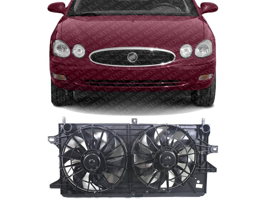 Front Radiator Dual Cooling Fan Assembly Plastic Direct Replacement Compatible with 2004-2008 Pontiac Grand Prix / 2005-2009 Buick Lacrosse GM3115180 89019107-PFM 89018446-PFM