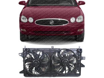 Front Radiator Dual Cooling Fan Assembly Plastic Direct Replacement Compatible with 2004-2008 Pontiac Grand Prix / 2005-2009 Buick Lacrosse GM3115180 89019107-PFM 89018446-PFM