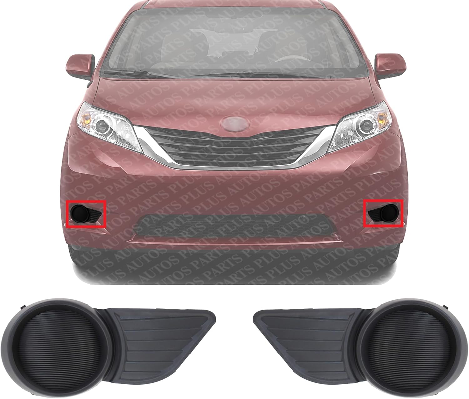 Set Of 2 Front Fog Light Cover Primed Plastic Left Driver & Right Passenger Side Direct Replacement Compatible With 2011-2017 Toyota Sienna TO1039169 TO1038169 5212708020 5212808020