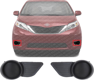 Set Of 2 Front Fog Light Cover Primed Plastic Left Driver & Right Passenger Side Direct Replacement Compatible With 2011-2017 Toyota Sienna TO1039169 TO1038169 5212708020 5212808020