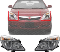 Set Of 2 Front Head Light Assembly Plastic Left Driver & Right Passenger Side Direct Replacement Compatible With 2007-2009 Saturn Aura GM2502292 GM2503292 25854634 25854633