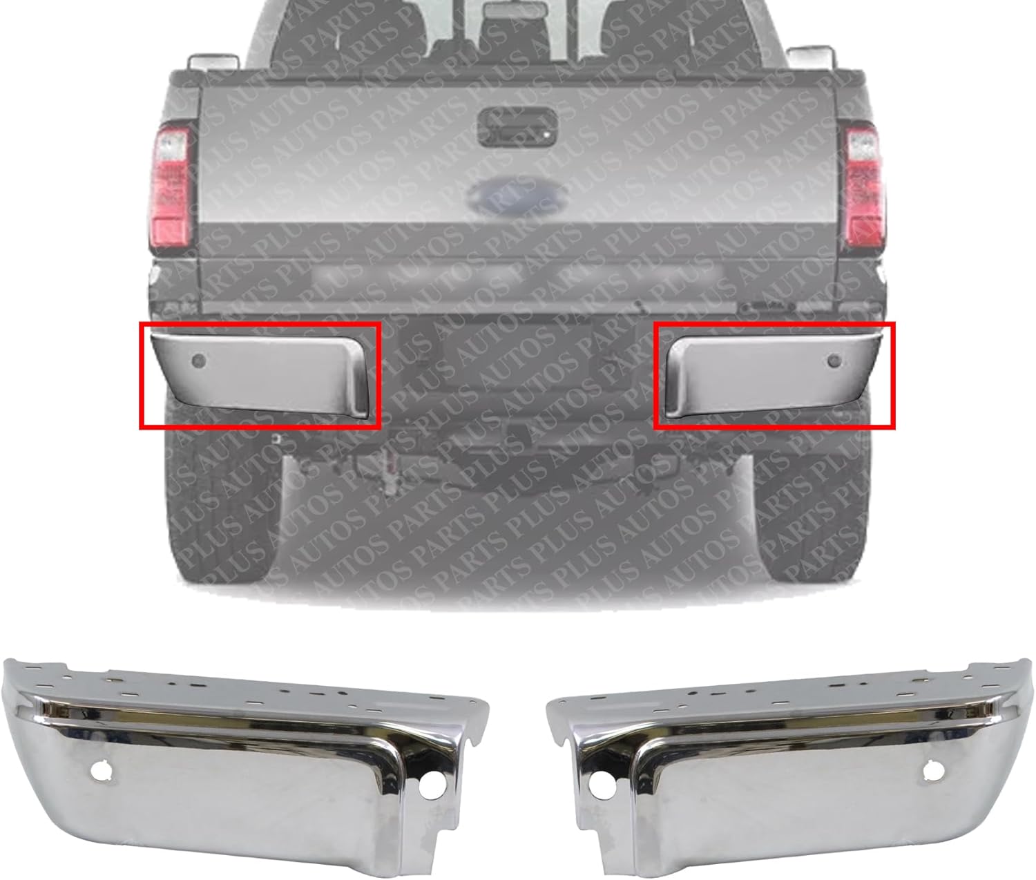 Set Of 2 Rear Step Bumper Face Bar Chrome Left Driver & Right Passenger Side Direct Replacement Compatible With 2008-2016 Ford F-Series FO1105121 FO1104121 9C3Z17906D-PFM