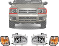 Front Headlights + Corner Lamps Assembly Right Passenger & Left Driver Side Direct Replacement Compatible With 1999-2004 Nissan Pathfinder NI2503127 NI2502127 NI2520127 NI2521127